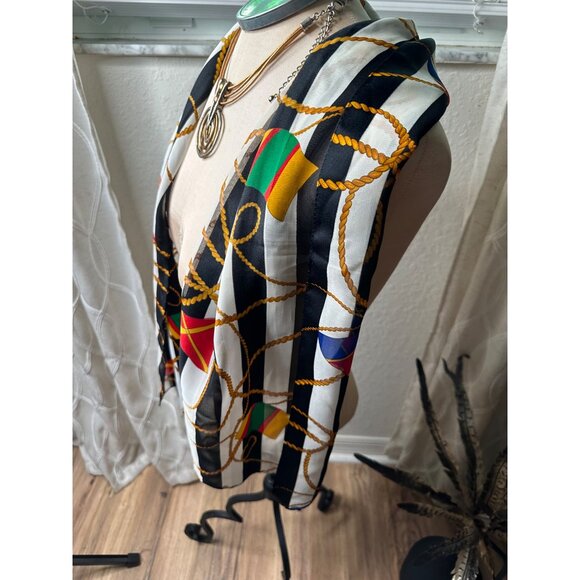 Vtg Nautical Striped Silk Scarf Colorful Flags & Rope Design Coastal Coquette - Picture 9 of 10
